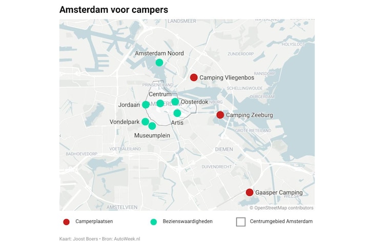 Amsterdam voor campers - kaartje