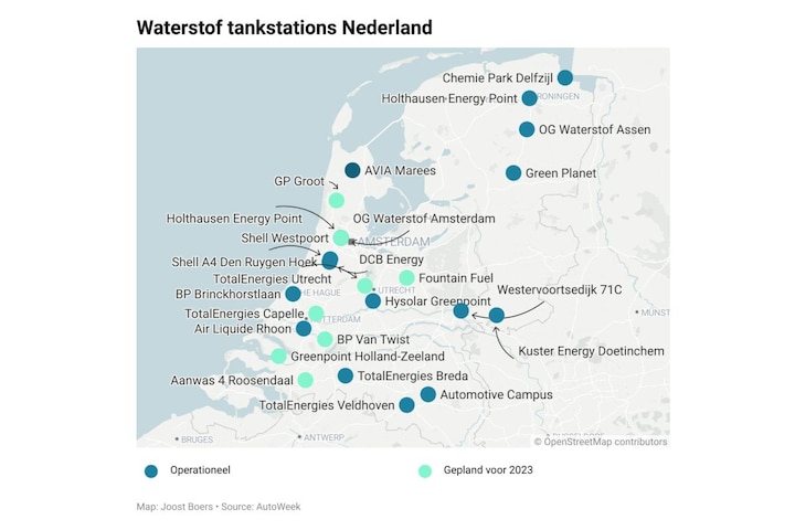 Waterstof tankstations Nederland v 30-1-2023
